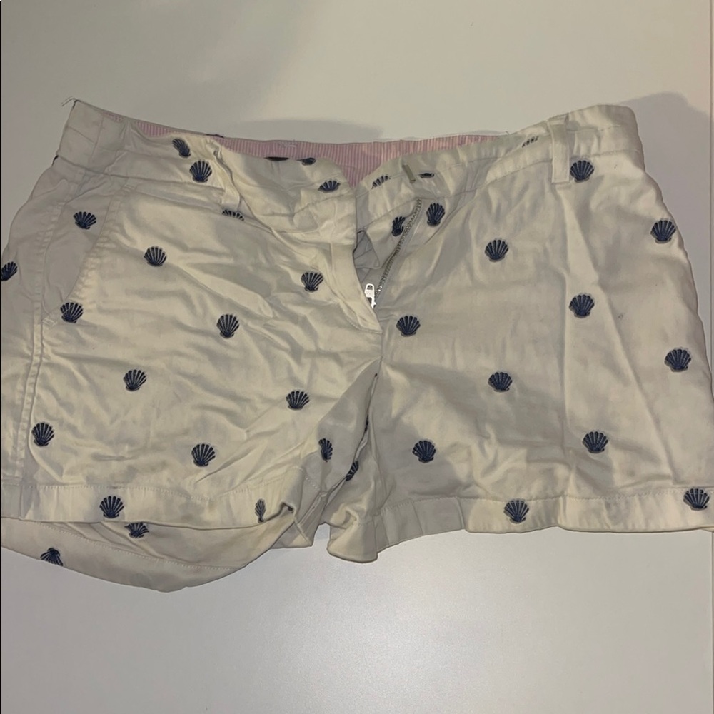 Women's Cream Shorts with Blue Shell Print